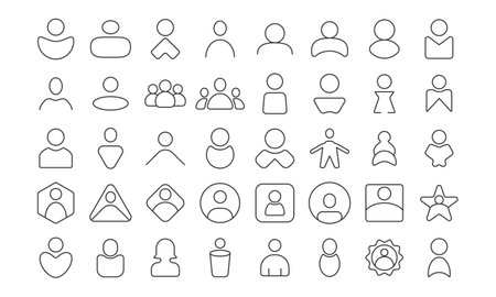 profile user icon set vector, outline profile user avatar set icon, with male and female user setのイラスト素材