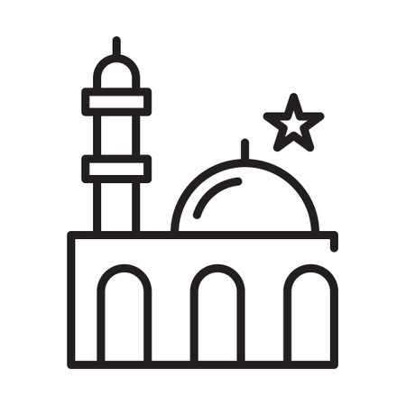 Islamic Icons Line Art Vector, Ramadan Kareem Elements, Eid Mubarak Design Elements, Muslim Prayer, Mosqueのイラスト素材