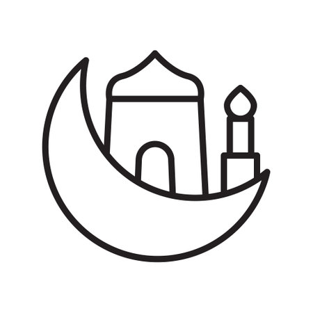 Islamic Icons Line Art Vector, Ramadan Kareem Elements, Eid Mubarak Design Elements, Muslim Prayer, Mosqueのイラスト素材