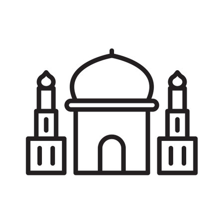 Islamic Icons Line Art Vector, Ramadan Kareem Elements, Eid Mubarak Design Elements, Muslim Prayer, Mosqueのイラスト素材