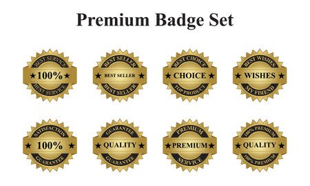 A Set Of Best Seller Badge, Best Wishes Badge, 100 Percent Gaurantee, Quality Guarantee Seal, Best Choice Label, Premium Vector Illustrationのイラスト素材