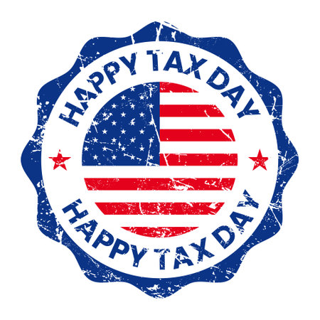 Happy Tax Day with Grunge Vintage Effect, Tax Day Stamp, Seal, Label, Icon, Badge, Vector Illustrationのイラスト素材