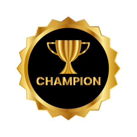 Champion Gold Trophy Vector Badge, Seal, Label, Stamp, Symbol of Victory, Success, Championship, Winner Trophyのイラスト素材