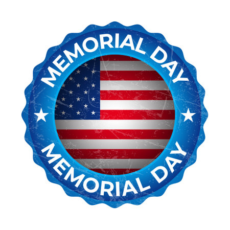happy memorial day badge, seal, label, sticker, stamp with american national flag vector illustrationのイラスト素材