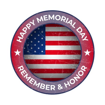 happy memorial day badge, seal, label, sticker, stamp with american national flag vector illustrationのイラスト素材
