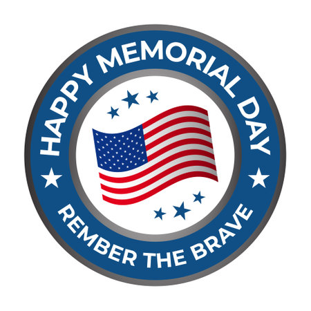 happy memorial day badge, seal, label, sticker, stamp with american national flag vector illustrationのイラスト素材