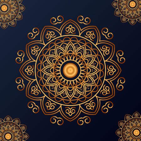 luxury Mandala Vector Design With Golden Color and Islamic Pattern, Ramadan and Eid Mubarak Decorative Mandala Design, Using in Invitation Card, Flyer, Banner, Postcard etcのイラスト素材