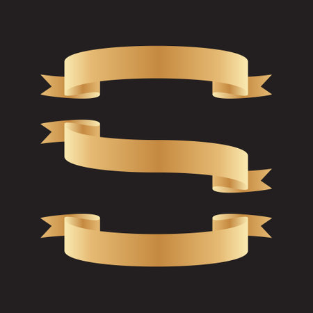 Golden Realistic Ribbons Banner Set Vector Illustration For Celebrating Winner Award, Anniversary, Birthday, Party, Holiday, Event , Sale, Promotion, etcのイラスト素材