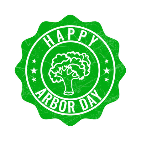 Happy Arbor Day Badge, Seal, Sticker, Stamp, Label, Tag, Greetings Card, Logo, Emblem Vector Illustration Design, Arbor Day Designのイラスト素材