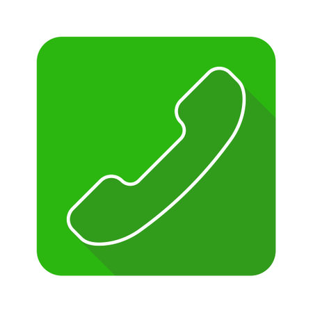 3D Green Telephone Call Flat Icon Vector, phone call accept button,Telephone Logo Icon, Green Incoming Telephone Call Vector With White and Green Color Long Shadowのイラスト素材