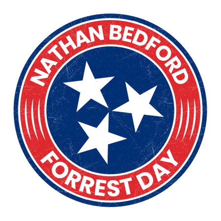 Nathan Bedford Forrest Day Badge Design, Logo, Emblem, Patch, Stamp, Seal, Sticker, Label, Banner, Vintage, Retro, Vector Illustrationのイラスト素材
