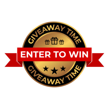 giveaway badge, enter to win badge, emblem, logo, patch, seal, stamp, label, giveaway stamp, giveaway round band, sticker vector illustrationのイラスト素材