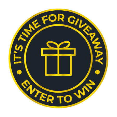 giveaway badge, enter to win badge, emblem, logo, patch, seal, stamp, label, giveaway stamp, giveaway round band, sticker vector illustrationのイラスト素材
