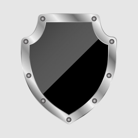 3D Shiny Shield Silver or Metallic Gradient Shape Vector, Shield Vector Design Element For Security Purpose, Safety Privacy and Guarantee In Business and Mobile Apps and Website, Defense Tag, Shield Logo, Safeguard Shield Vector Illustrationのイラスト素材