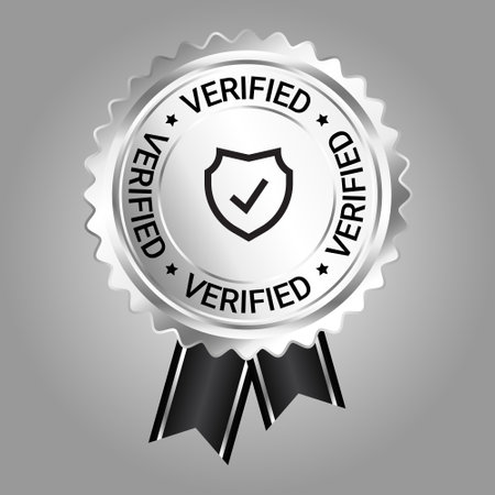 Glossy Verified Rubber Stamp, Verified Icon, Verified Badge, Emblem, Seal, Logo, Sticker, Label, Patch, Vintage, Retro Vector Illustrationのイラスト素材