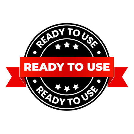 Ready To Use Badge, Ready To Serve Badge, Easy To Use Seal, Emblem, Label, Sticker, Emblem,  Icon, Symbol, Rubber, Stamp, Patch, Logo, Packaging Design Element, Vector Illustrationのイラスト素材
