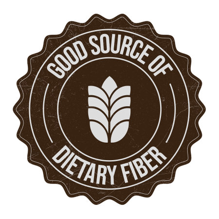 Rich Source Of Dietary Fiber, High Protein Food, High Protein Diet Emblem, Badge, Seal, Stamp, Rubber, Sticker, Logo, Label, Packaging Design, Patch Vector Illustrationのイラスト素材