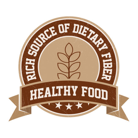Rich Source Of Dietary Fiber, High Protein Food, High Protein Diet Emblem, Badge, Seal, Stamp, Rubber, Sticker, Logo, Label, Packaging Design, Patch Vector Illustrationのイラスト素材