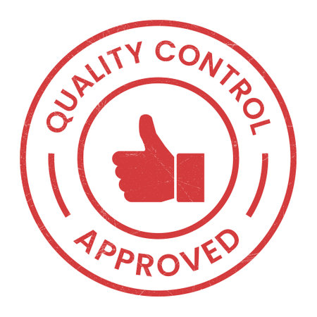 Quality Control Approved Stamp, Badge, Icon, Seal, Emblem, Quality Assurance Label, Quality Concept, Service, Controller, Patch, Rubber, Product, Sticker, Vector Illustration With Grunge Textureのイラスト素材