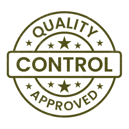 Quality Control Approved Stamp, Badge, Icon, Seal, Emblem, Quality Assurance Label, Quality Concept, Service, Controller, Patch, Rubber, Product, Sticker, Vector Illustration With Grunge Textureのイラスト素材