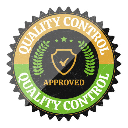 Quality Control Approved Stamp, Badge, Icon, Seal, Emblem, Quality Assurance Label, Quality Concept, Service, Controller, Patch, Rubber, Product, Sticker, Vector Illustration With Grunge Textureのイラスト素材
