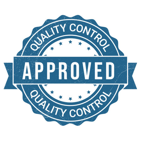 Quality Control Approved Stamp, Badge, Icon, Seal, Emblem, Quality Assurance Label, Quality Concept, Service, Controller, Patch, Rubber, Product, Sticker, Vector Illustration With Grunge Textureのイラスト素材