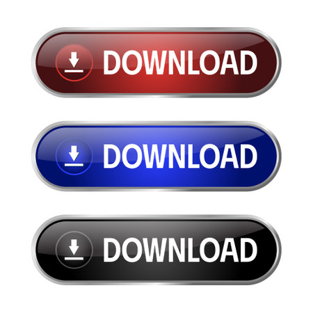 Download Button Flat With 3D Realistic Shiny Button For Mobile Apps And Website, Download Arrow Icon For Progess Graphic Elements Reflection On White Backgroundのイラスト素材