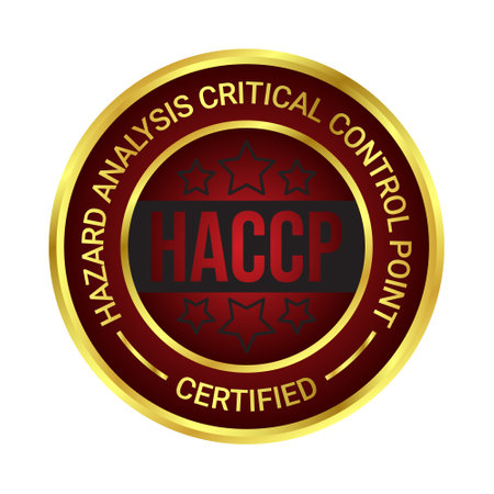 Hazard Analysis Critical Control Point Or HACCP Certified Badge, Label, Stamp, Rubber, Food And Drug Administration Approved, Health And Medicine Related Design, Product Label Vector Illustrationのイラスト素材