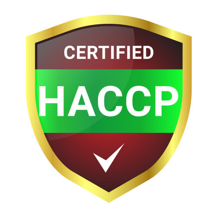 Hazard Analysis Critical Control Point Or HACCP Certified Badge, Label, Stamp, Rubber, Food And Drug Administration Approved, Health And Medicine Related Design, Product Label Vector Illustrationのイラスト素材