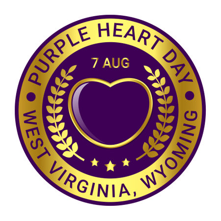 National Purple Heart Day Event On 7th Of August Label Design, Badge Design, Emblem, Banner, T shirt, Logo, Shiny And Glossy Badge Design Vector Illustrationのイラスト素材