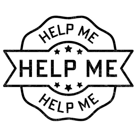 Help Me Icon, Helping Vector, Support Me Badge, Helping  Hand Vector, Badge, Stamp, Rubber, Emblem, Seal, Customer Service, Black And White Label With Grunge Textureのイラスト素材
