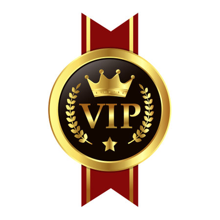 Glossy VIP Black Glass Label With Gold Crown, VIP Membership For Night Club, Luxury Badge Template, Premium Member, King And Queen Crown Icon, Royal Design Elementのイラスト素材