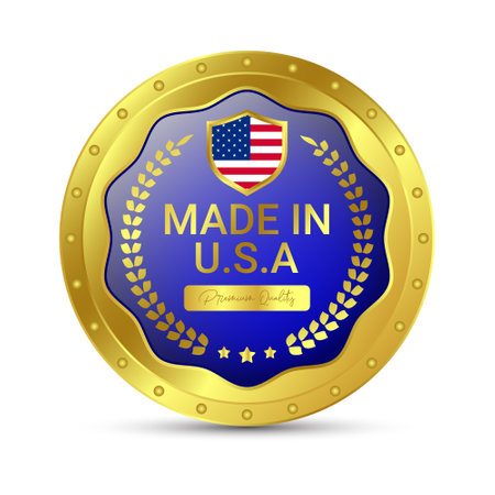 Glossy Made In USA Badge, Made In The United States,  Made In The USA emblem, American Flag, Made In USA Seal, Made In USA vector, Icons, Original Product, Vector Illustration In 3D Realistic Moodのイラスト素材