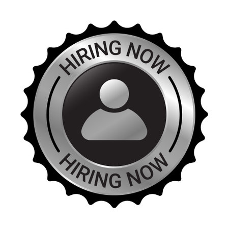 We Are Hiring Now Label, Badge, Rubber Stamp, Hiring Now Emblem, Now Hiring Vector Illustration, Glossy 3D Realistic Badgeのイラスト素材