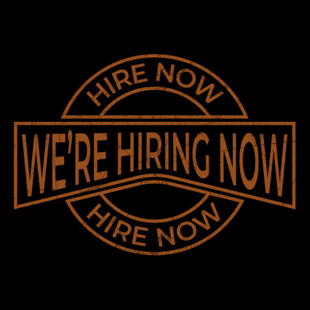 We Are Hiring Now Label, Badge, Rubber Stamp, Hiring Now Emblem, Now Hiring Vector Illustration With Grunge Textureのイラスト素材