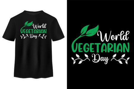 World Vegetarian Day Typography T Shirt Design, Calligraphy Design, Badge, Stamp, Logo, Lettering, Vegetable Lover T Shirt, Greeting Card, Banner, Sticker, Holiday Observance On The 1st Octoberのイラスト素材