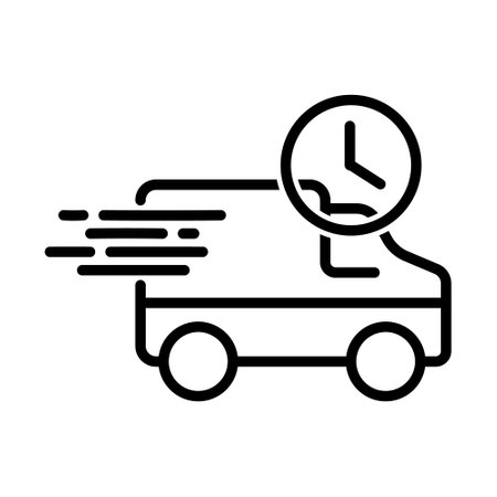 Fast Delivery Truck, Quick Delivery Transportation With Clock Symbol, Van Icon, Courier Service, Lorry, Vehicle Speedy Cargo, User Interface, Business And Finance, Shipment Vector Illustrationのイラスト素材