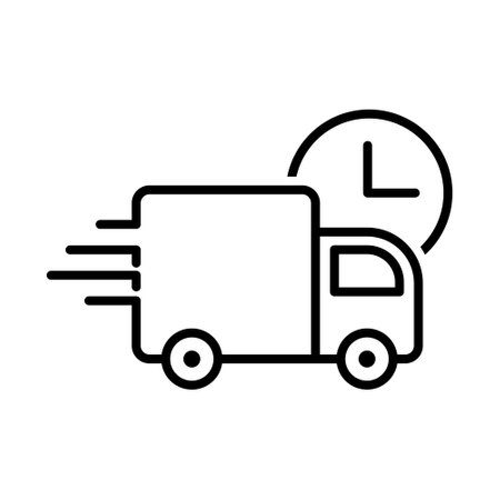 Fast Delivery Truck, Quick Delivery Transportation With Clock Symbol, Van Icon, Courier Service, Lorry, Vehicle Speedy Cargo, User Interface, Business And Finance, Shipment Vector Illustrationのイラスト素材