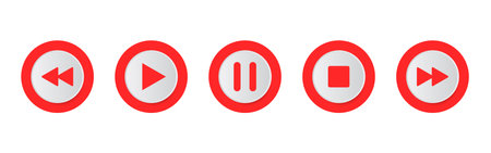 Play, Pause, Next, Previous And Stop Button Set, Multimedia Player Icon, Music Elements Design, Media Player Button, Play Back Symbol Vector Illustrationのイラスト素材