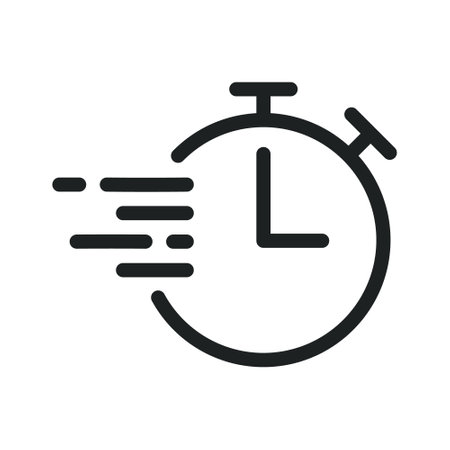 Fast Clock Timer Icon, Quick Time, Fast Delivery Timer Vector, Time Out Sign, Countdown, Fast Service Sign, Clock Speedy Flat, Deadline Concept, Stopwatch In Motion Symbolのイラスト素材