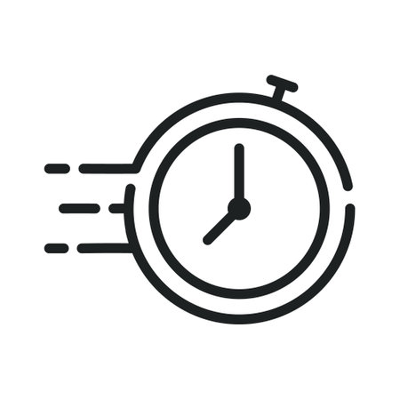 Fast Clock Timer Icon, Quick Time, Fast Delivery Timer Vector, Time Out Sign, Countdown, Fast Service Sign, Clock Speedy Flat, Deadline Concept, Stopwatch In Motion Symbolのイラスト素材