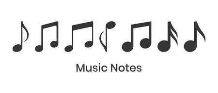 Music Notes Icons Vector In Trendy Flat Style, Musical Notes Vector Illustration, Melody, Tune, Rhythm, Opera, Lyric Sign, Composition, Cords, Design Elements, Tone Musical Notes On White Backgroundのイラスト素材