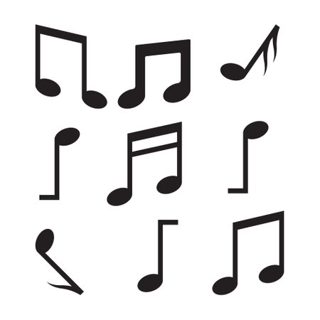 Music Notes Icons Vector In Trendy Flat Style, Musical Notes Vector Illustration, Melody, Tune, Rhythm, Opera, Lyric Sign, Composition, Cords, Design Elements, Tone Musical Notes On White Backgroundのイラスト素材