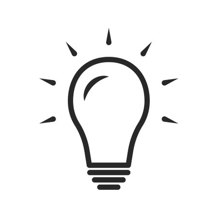 Light Bulb Vector Icon Outline, Lightening, Electric Lamp, Represents Idea And Innovation Sign, Thinking Concept, Innovative, Brainstorm Design Elements, Electric Bulb Light With Rays Glowing Vectorのイラスト素材