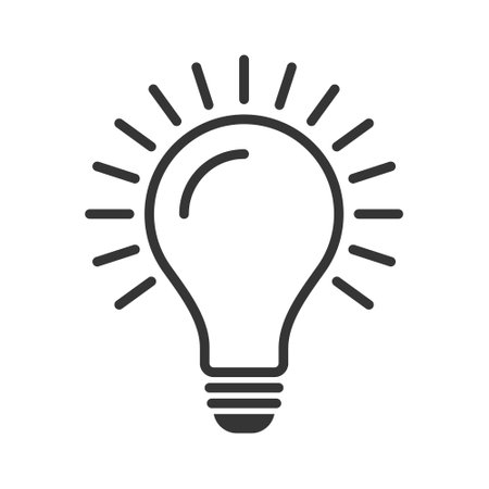 Light Bulb Vector Icon Outline, Lightening, Electric Lamp, Represents Idea And Innovation Sign, Thinking Concept, Innovative, Brainstorm Design Elements, Electric Bulb Light With Rays Glowing Vectorのイラスト素材