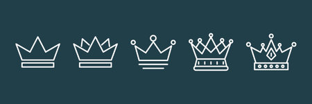 Crown Vector Icon, King And Queen Crowns, Prince And Princess Design Elements, Classic Heraldic Design Elements, Monochrome Leadership, Premium Quality Thin Line Crown Set Icons Illustrationのイラスト素材