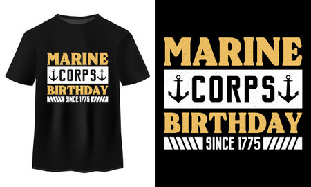 Happy Marine Corps Birthday T Shirt Design On Black T Shirt, Established US Marine Corp in 1775 On November 10 Tees, Typography American Marine Crops Birthday Event And Holiday Vector Illustrationのイラスト素材