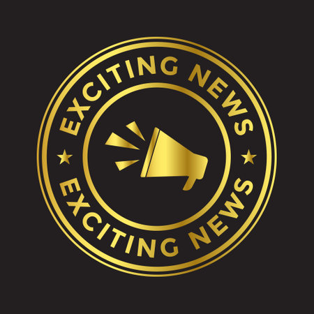 Great News Badge, Rubber Stamp, Banner, Tag, Emblem, Good News Label, Exciting News Banner In Flat Style With Glossy And Shiny Reflection On White Background, Design Element Vector Illustrationのイラスト素材