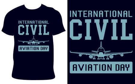 International Civil Aviation Day Typography T Shirt Design With Airplane Vector Illustration, Holiday Tees For Civil Aviation Day On Black T Shirtのイラスト素材