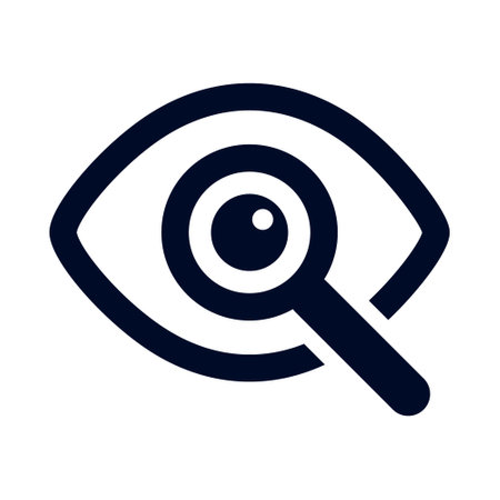 Magnifier Icon With Eyeball Outline Icon, Searcing Icon Design Elements, Magnifying Glass With Eye, Zoom Object With Microscope Tool, Explorer Icon, Investigation And Analysis Concept Design Vectorのイラスト素材